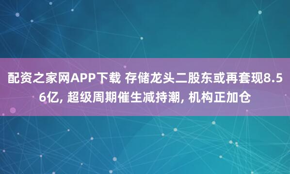 配资之家网APP下载 存储龙头二股东或再套现8.56亿, 超级周期催生减持潮, 机构正加仓